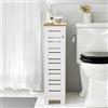 SoBuy BZR85-W Armadio bagno stretto - Mensola bagno in legno - Portarotolo indipendente per piccoli bagni e nicchie, mobile bagno resistente all'umidità, Bianco-Naturale, 20x75x18cm