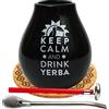 Mate Green Mate Tazza da tè nera 350 ml | Tazza da tè in ceramica Luka | Bombilla Steel Cannuccia Liza 19 cm | Termometro analogico da tè in una custodia penna lunga 15 cm | sughero pad