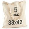IDEA HOME Set 5 Borse in Cotone 38×42 cm - Bremen Shopper Riutilizzabili Naturali, Sacche in Tessuto Resistenti per Spesa, Ufficio, Università e Progetti DIY