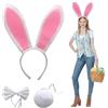 BCHKO Set 1 Orecchie e Coda da Coniglio, Cerchietto con Colletto e Coda per Bambini e Adulti, Costume Cosplay per Carnevale e Feste
