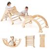HOMASIS 7 in 1 Giocattoli da Arrampicata Pieghevoli, Palestra Montessoriana per Bambini in Legno per Interni con Scivolo, Rampa, Arco, Struttura per Bambini da 3+ Anni, Naturale