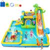 AKEYDIY Gonfiabile acquascivolo castello gonfiabile con ventilatore per bambini 3+ anni, scivolo asciutto/acqua, parco acquatico dinosauro con 2 scivoli, piscina per bambini e piscina, cestino da basket