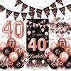 AECHO Palloncini 40 Anni Compleanno Rosa Nera, 40 Anni di Compleanno Donna, Decorazioni 40 anni con Festone Buon Compleanno, Coriandoli, Palloncini in Lattice di Alluminio, Regalo Donna 40 Anni