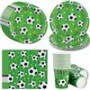 NatNarr 48 stoviglie per feste a tema calcio per 16 ospiti, decorazioni per compleanno per bambini, con 16 piatti di carta (18 cm), 16 bicchieri di carta e 16 tovaglioli per decorazioni per feste a
