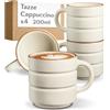 Cosumy Set 4 Tazze Cappuccino Beige - Tazzine Caffe Particolari 200 ml