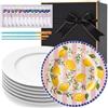 Sinmoe Kit per Dipingere Piatti in Ceramica Include 4 Piatti in Porcellana 3 Pennelli e 12 Colori Acrilici e 1 Scatola Regalo e 1 Tavolozza da Dipingere(8 Pollici,Lusso Moderno,4 Pezzi)