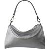 SH Leder Lovelin G393 - Borsa a tracolla in vera pelle, con chiusura lampo, 33 x 20 cm, argento, s