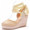 HIKKWXVN Espadrillas con Lacci da Donna Sandali con Zeppa e Punta Chiusa, per Scarpe Eleganti da Spiaggia, Ballo di fine Anno,Apricot Color,35 EU