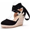 HIKKWXVN Espadrillas con Lacci da Donna Sandali con Zeppa e Punta Chiusa, per Scarpe Eleganti da Spiaggia, Ballo di fine Anno,Nero,39 EU