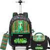 HTgroce Zaino Trolley Scuola Elementare Bambino Dinosauro- Set 3 in 1 con Borsa e Astuccio - Zainetto con Ruote per Scuola e Viaggio