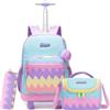 HTgroce Zaino Trolley Scuola Elementare Bambina - Set 3 in 1 con Borsa e Astuccio - Zainetto con Ruote per Scuola e Viaggio