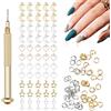 NICENEEDED 121 pz. Ciondoli Pendenti per Nail Art, Anelli per Gioielli per Unghie con Strumento per Piercing Alle Unghie, Trapano Manuale per Punte