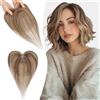 S-noilite Topper Capelli Umani per Donne, Capelli Veri Frangetta Laterale, 13g Frangia a S Fermaglio per Capello, Umani Toppers con 9x12CM Base in Pizzo per Diradati, 27CM Biondo Scuro/Castano Medio