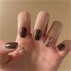 Xanthelle Press On Nails, 24 pezzi Unghie finte & Unghie francesi, Unghie corte quadrate in gel morbido, da applicare in Nude Coffee con design foglia dorata per donne