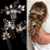 XFSRG 4 Pezzi Forcine Capelli Sposa Fiore e Foglia per da con Cristalli Forcine Perle Fermagli per con Strass a Forma di Foglia Punti Luce Capelli Sposa (Oro A)