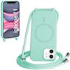 FMPCUON FNPCUON Cover Magnetica Silicone per iPhone 11 con Cordino,Compatibile con MagSafe,Custodia con Laccio Collana Tracolla Collo Sottile TPU Antiurto Protettiva Case con Corda.Menta verde