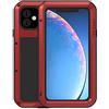 LOVE MEI per iPhone 11 Custodia,Outdoor Heavy Duty Antiurto Impermeabile Polvere-Prova Sporcizia-Prova in Alluminio Metallo Cover con Vetro Temperato per iPhone 11 (6.1 Pollici) (Rosso)