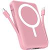 Podoru Powerbank per Mag-safe, 10000mAh Power Bank Magnetico, Powerbank Wireless con Cavi USB-C Doppi 20W PD Ricarica Rapida, Caricatore Wireless Portatile per iPhone 17/16/15/14/13/12 Series-Rosa