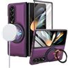 XKchatpt Custodia per Samsung Galaxy Z Fold 4 con Supporto Girevole a 360°, Protezione per lo Schermo in Vetro Temperato 9H, Pelle PU, Ricarica Wireless, Antiurto e Anticaduta, Magenta