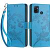 SIENIANLINE Cover per Oppo A53 / A53s / A32 4G custodia portafoglio Farfalla - Blu | 3 scomparti carte, 1 tasca banconote, Chiusura magnetica, Supporto, Pelle PU flip cover per Oppo A53 / A53s