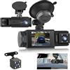 Techschermo Dash Cam Auto Senza Fili WiFi - 3 Canali Fronte Interno Retro, Full HD 1080P, 2" IPS, Visione Notturna, Rilevamento Movimento, Loop, Obiettivo Rotabile