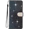 SEHEYA Cover per Motorola Moto E13 Custodia Portafoglio a Libro Brillantini Diamante Fibbia Chiusura Magnetica Borsa Glitter PU Pelle Porta Carte Cavalletto Caso, Nero