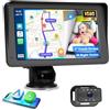 Motorsi Schermo Wireless Carplay/Android Auto Babyphone Portatile Carplay per auto, 7 IPS Touchscreen, Mirror Link, Navigazione GPS, Schermo per auto con Bluetooth +Posteriore Telecamera