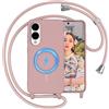 Paitech Catena magnetica per Samsung Galaxy S25 Edge 5G, custodia con nastro, compatibile con Magsafe in silicone con cordino per tracolla, custodia protettiva con catena per Samsung S25 Edge, rosa
