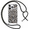 ZhuoFan Cordino Cover per iPhone 15 Pro Max 6,7'', Leopardata Modello Aesthetic PC Trasparente Case Corda Appesa Al Collo con Regolabile Laccio Antiurto AntiGraffio Custodia Telecamera Protettiva, 16