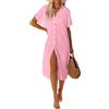 UMIPUBO Copricostume Donna Mare Bikini Cover Up Lungo Costume da Bagno Coprire Kaftano Mare in Cotone con Bottoni Vestito Spiaggia Copri Costume da Spiaggia Casual Estivo Beachwear (Rosa, L)