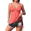 SHEKINI Set tankini da donna con volant, scollo a V, copriventre, schiena scoperta, costume da bagno a due pezzi a vita alta con pantaloncini da bagno, taglie S-XXL, Rosa, M