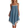 Generic Camicia da notte da donna in cotone e lino con spalline sottili Chemise Negligee Estate Casual Pizzo Camicia da notte Indumenti da notte Midi Abito da notte da donna senza maniche Lingerie Camicie da