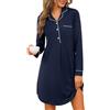 Jahetuul Camicia da Notte Donna Manica Lunga Cotone con Bottoni e Scollo a V Confortevole Abito da Notte Aperta Davanti