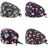 LIAOPUFUS 4 Pezzi Cappello Scrub Turbante Elastico Annodato Berretto Stampati Colorati Cappello in Cotone Unisex con Fascia Sudore e Bottone(001 a22)
