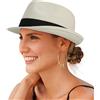 Creekstone Cappello da Sole Fedora in Paglia per Donne e Uomini a Tesa Corta Panama Trilby Cappello da Spiaggia Estivo Ripiegabile UPF 50+ (IT, Testo, M, Avorio)