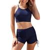 SHEKINI Costume da bagno donna a 2 pezzi, Bikini con top incrociato, controllo della pancia, lato farfalla, slip boyshorts, Blu, M