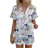 Ekouaer Set Pigiama in Raso Donna con Stampa Gatto Blu XL