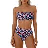 JILLICK Set bikini da donna a vita alta, top a fascia senza spalline, stampa leopardata, 2 pezzi, costume da bagno con controllo della pancia, slip a taglio alto, ad asciugatura rapida, costume da