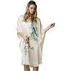 Prettystern Donna Pura Seta Kimono Vestaglia Pigiama Camicia da Notte Cinese Dipinto a Mano Ybs012 Beige con Uccello