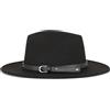 HEYANN Cappello Fedora classico da uomo e donna, con tesa larga, con fibbia per cintura, in feltro, cappello Panama, cappello jazz, per uomo e donna, Cintura nera, M