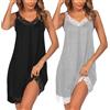 Ekouaer Camicia da Notte da Donna Senza Maniche Indumenti da Notte Sexy Sciolto Sottoveste in Pizzo Scollo a V Morbido Jersey Lingerie Corto Estiva S-XXXL