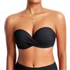 DOBREVA Donna Bikini Top con Ferretto Imbottito Halter Reggiseno a Fascia Sexy Costume da Bagno Nero 3B
