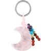 Nupuyai Portachiavi con pietra di cristallo lunare con 7 perline chakra, portachiavi con nappa, luna crescente, ciondolo per borsa, ciondolo a mano, portachiavi portafortuna per donne, rosa