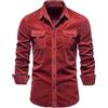 Oanviso Camicia da Uomo in Velluto a Coste Button-Down Camicia a Maniche Lunghe Camicia con Revers e Tasca sul Petto Casual Business Camicia Camicia Classica Tinta Unita