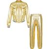 Manyakai Abbigliamento da Danza per Bambini Costume Hip Hop Disco Completo Moderno Jazz Giacca Dorata E Pantaloni Jogger Dancewear Anni Oro 5-6 Anni