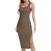 Missufe Abito da donna estivo Midikleid Bodycon con fessura Striscia aderente Tubino, marrone, M