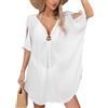 Hanaoops Copricostume da Bagno Donna Scollo a V Abito da Spiaggia Tinta Unita Vestito Mare Hollow out Bikini Cover Up Allentato Costume da Bagno per Estate Adatto per spiagge, Piscine e Feste