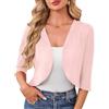 YGJIEGENG Bolero Donna Estate Corto Manica 3/4 Cardigan Aperto Anteriore Bolero Giacca Casual Elegante Leggera Giacca A Spalla S-2XL, A-rosa., XL