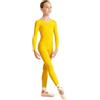 Carnavalife Tuta intera da danza a maniche lunghe con cerniera posteriore, per danza classica, ginnastica, età da 1 a 12 anni, Giallo, 1-3 anni