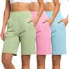 Neer Confezione da 3 Bermuda da Donna, Pantaloncini Estivi Sportivi e Casual a Vita Alta, Elasticizzati,Lunghi al Tasche(L)